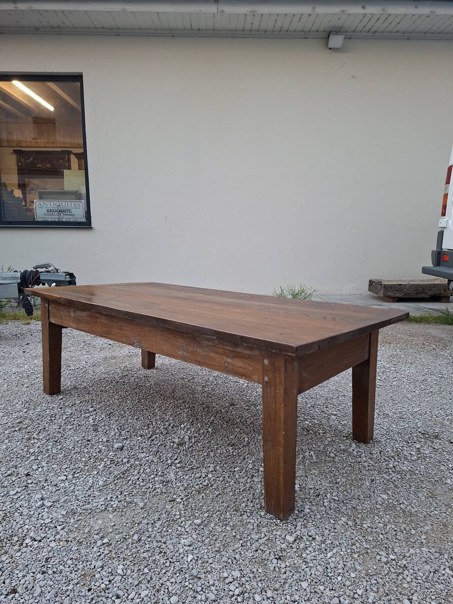 Table basse de ferme rustique ancienne un tiroir -1m42