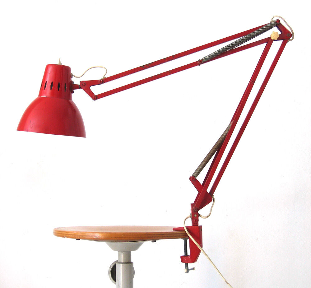 Red Vintage Task Lamp with Clamp – L.S.A. 101 – Retro Industrial Design