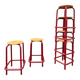 Vintage red industrial stool with a wooden seat, 1960s.