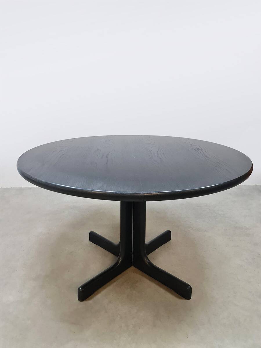 Midcentury 'T-shape' black oak extendable dining set vintage