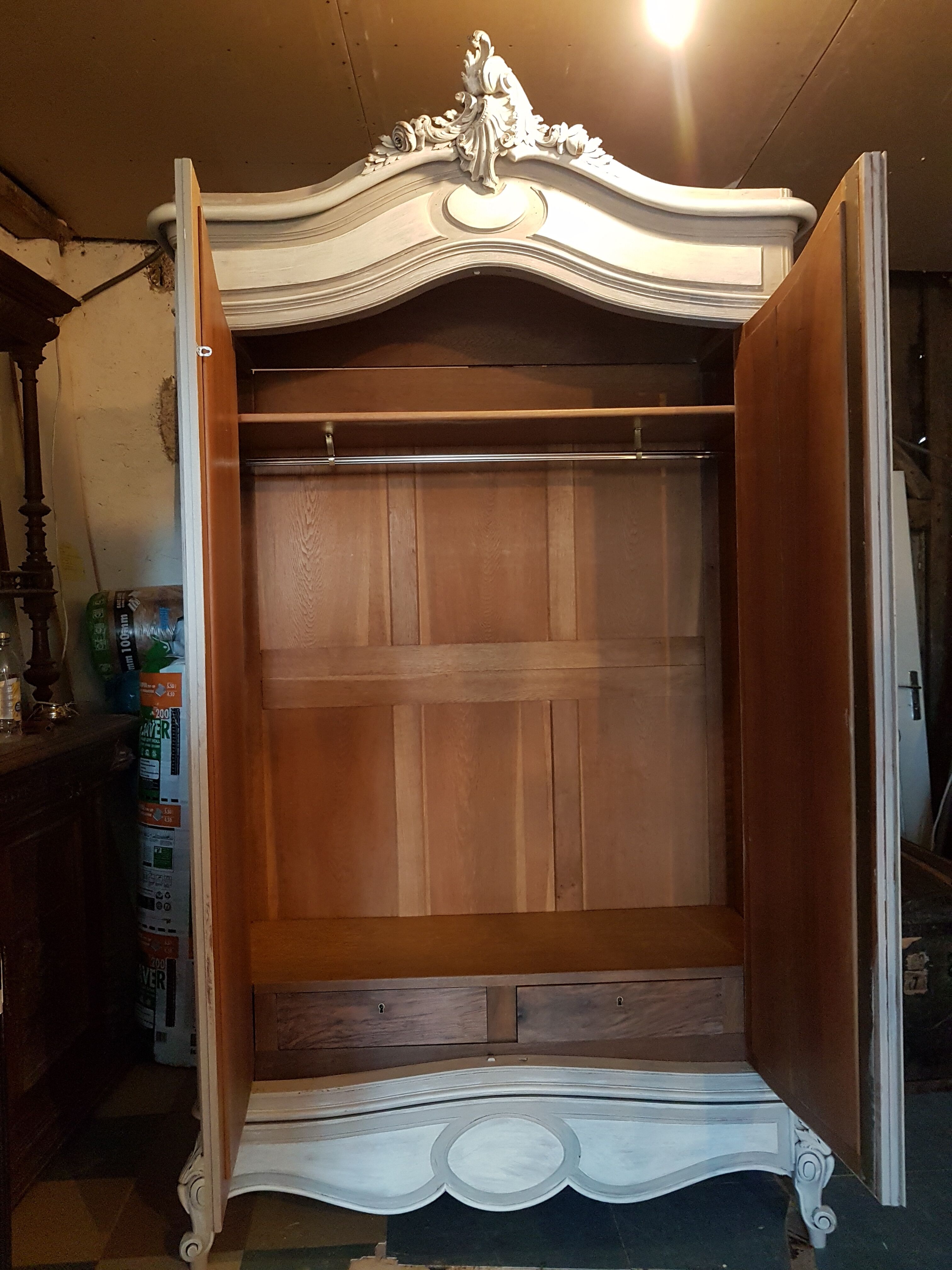 Old wardrobe style Louis XV Rococo painted pepper gray and white, wooden ANTIQUE FRENCH WARDROBE