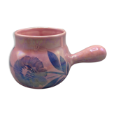 Iridescent pink frying pan, blue flower decoration