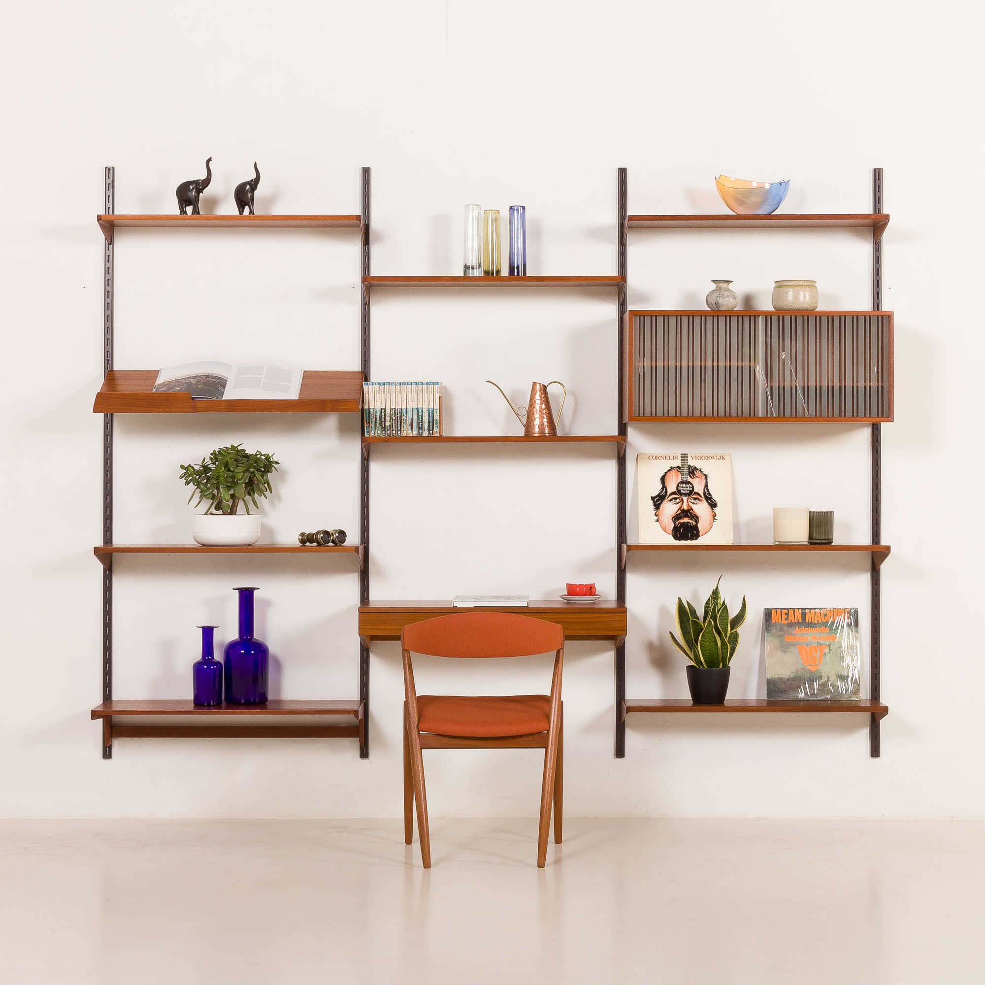 Kai Kristiansen 3 bay teak wall unit with desk, Denmark, 1960s
