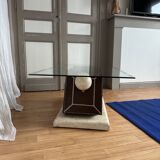 Travertine and glass coffee table