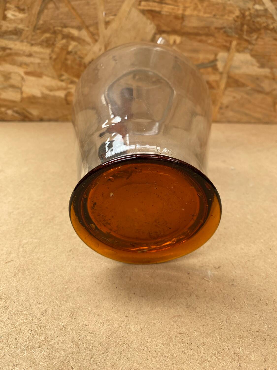 Antique clear blown glass pitcher + orange handle & foot vintage