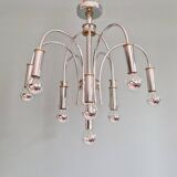 Designer chandelier in chromed metal and brass, Schröder & Co, 1970s