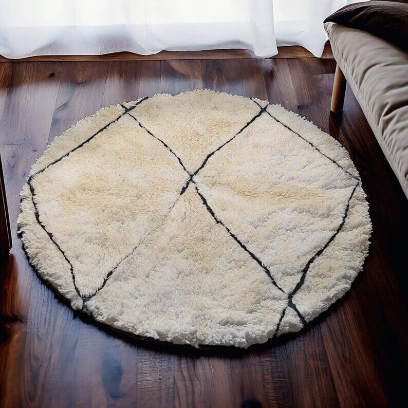 Tapis rond en laine naturelle artisanale