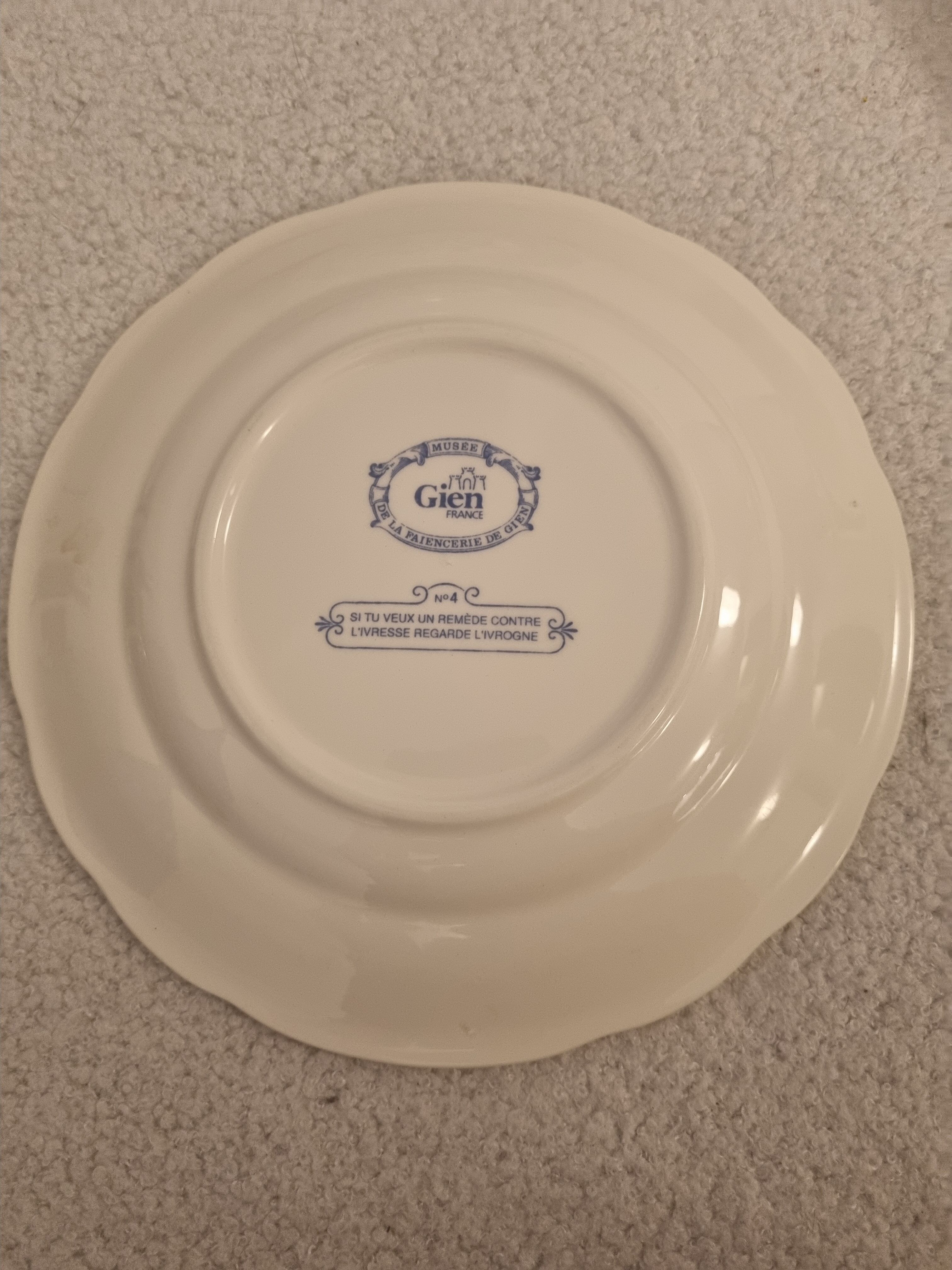 4 old plates talking rebus by factory of Gien