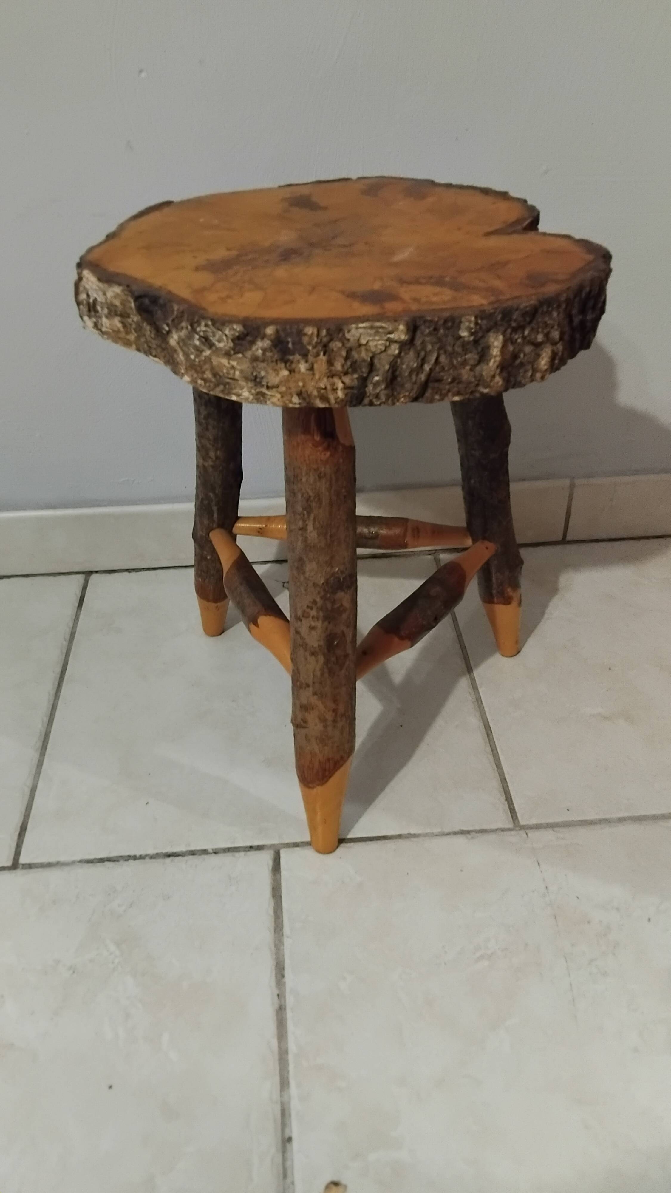 Vintage brutalist wooden stool