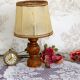 Small French Round Turned Wood Table Lamp With Hand Made Hide Skin Shade 4355