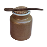 Pot à moutarde en grès avec bouchon liège et cuillère en bois d olivier - vintage