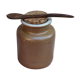 Sandstone mustard pot with cork and olive wood spoon - vintage