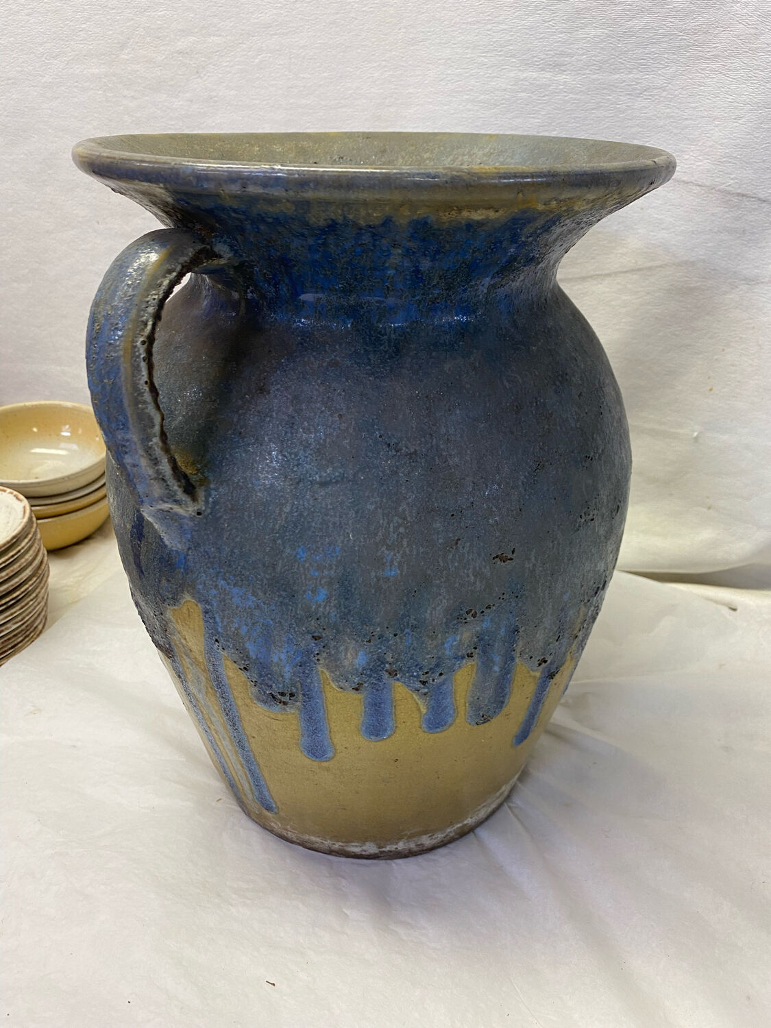 Flame blue sandstone vase