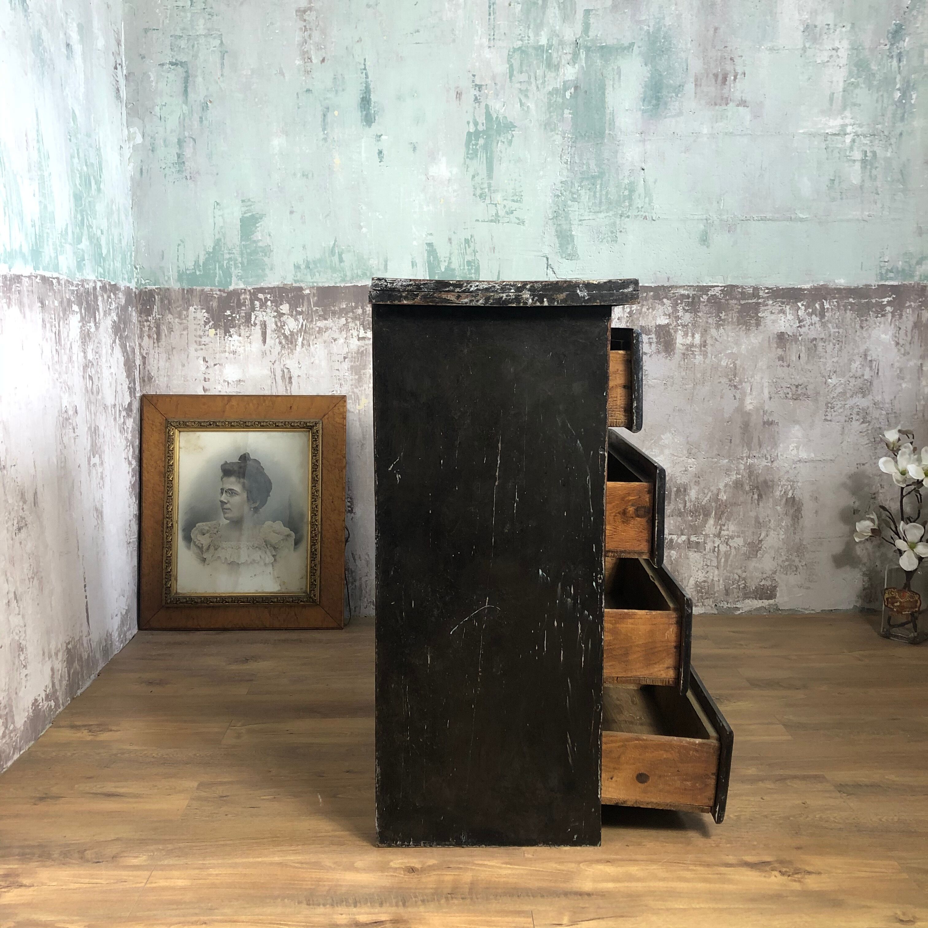Former wooden workshop dresser, black patina