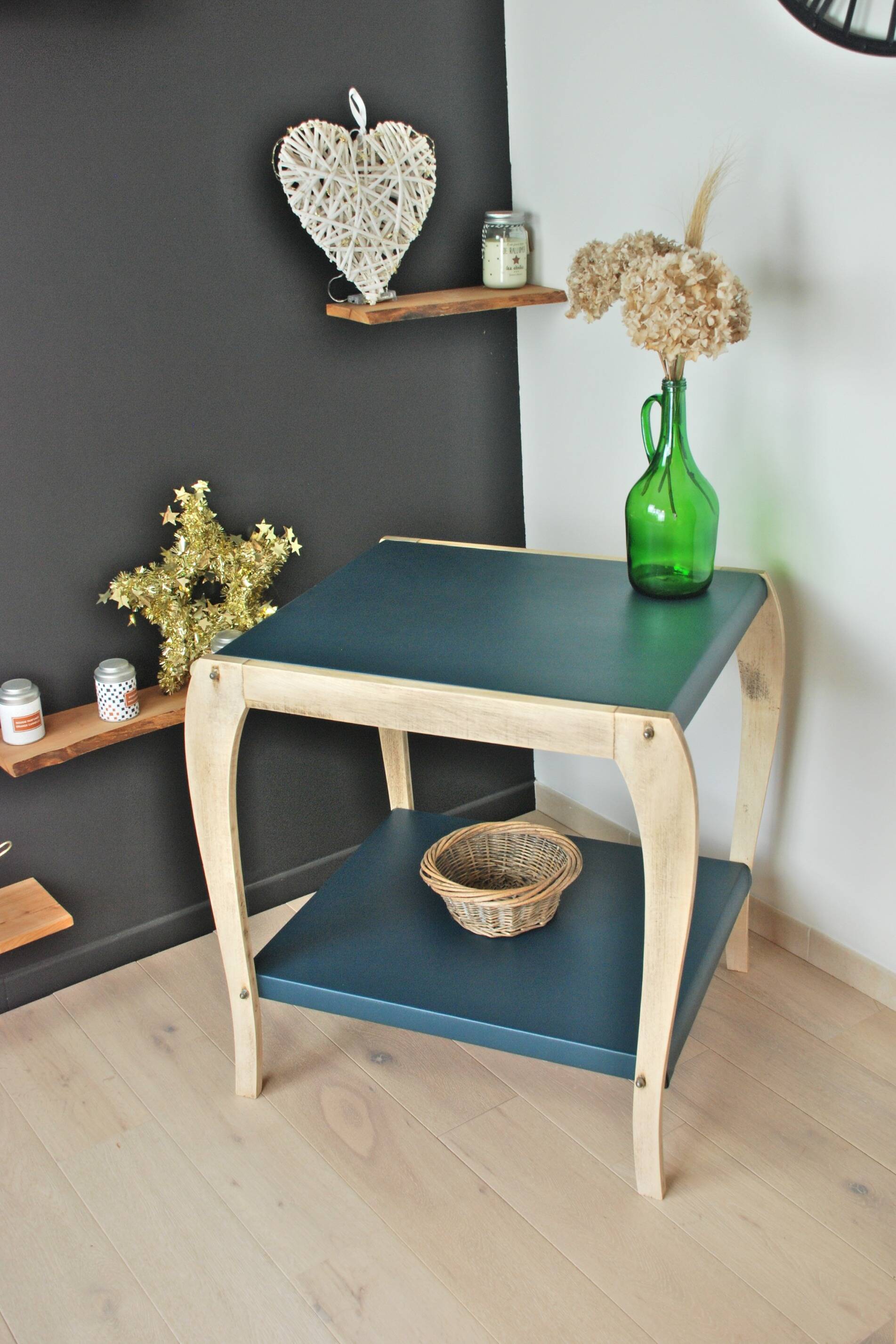 Art Deco trolley 50s wood and petrol blue