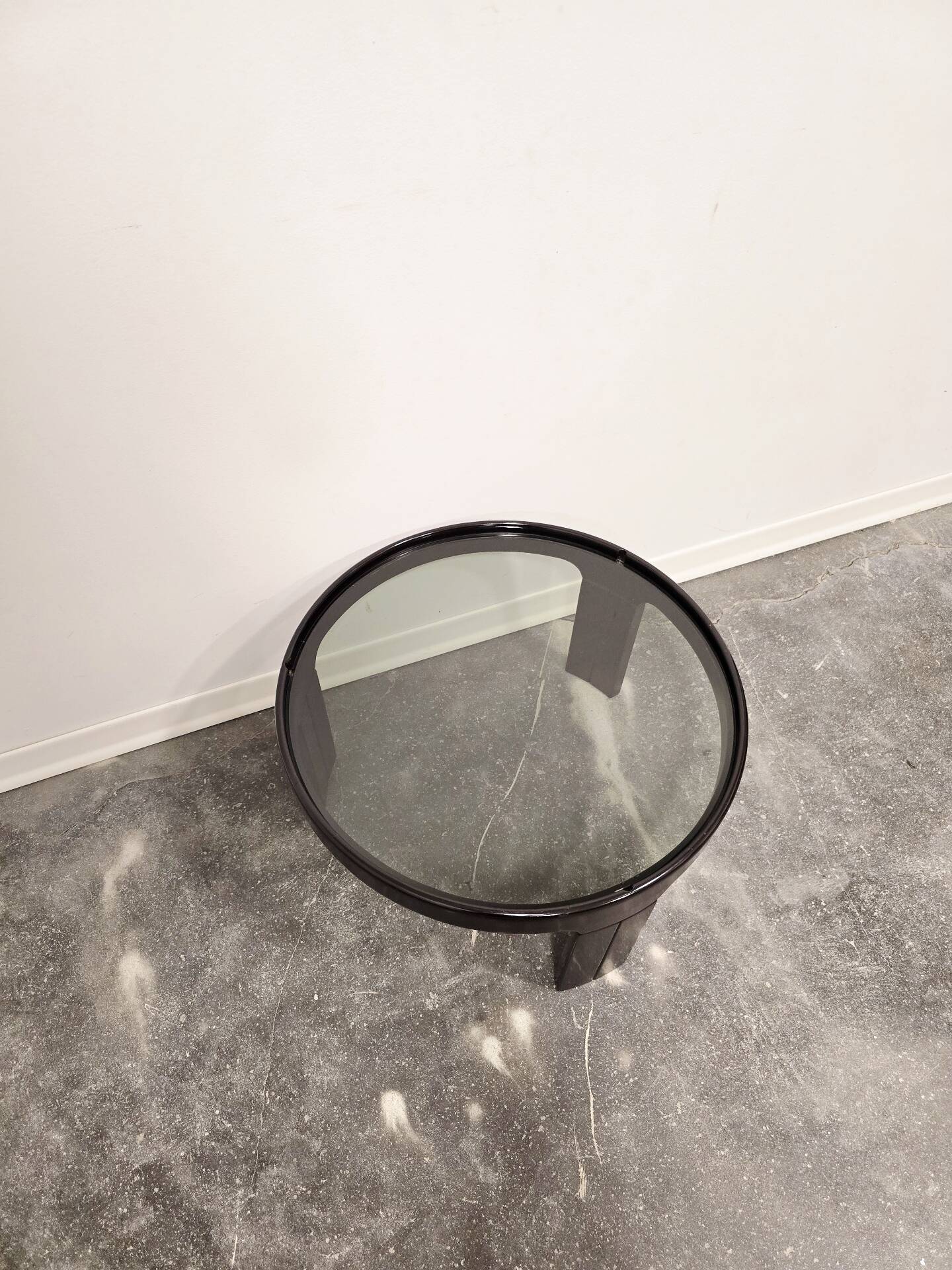 1970s Mid-Century Modern Black Coffee Table with Smoked Glass Top
