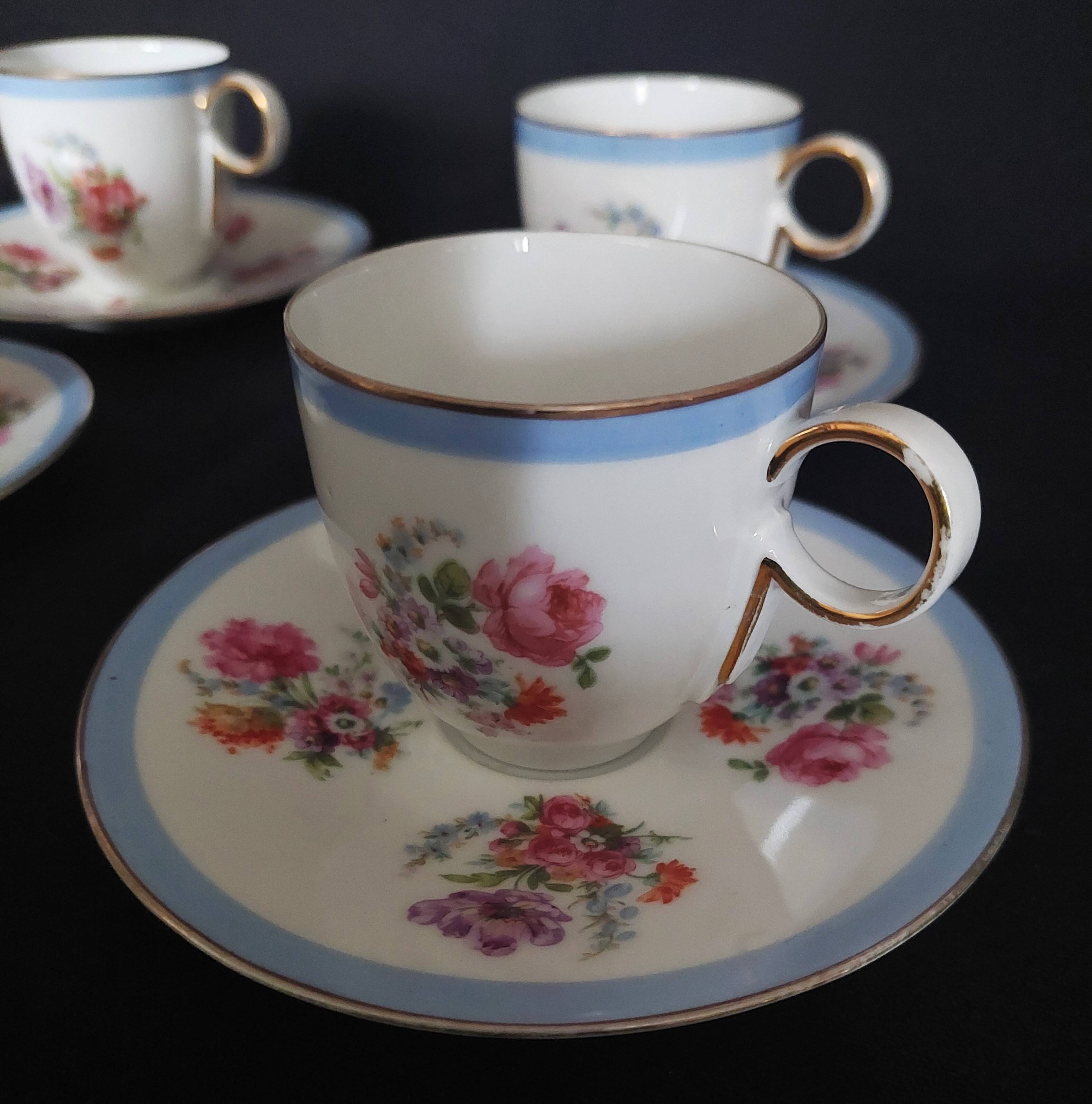 Epiag porcelain coffee cups Czechoslovakia floral decor