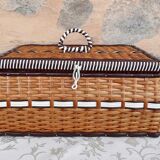 Wicker and scoubidou sewing box
