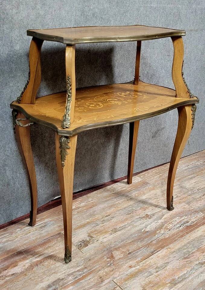 Double-top tea table in marquetry from the Napoleon III period