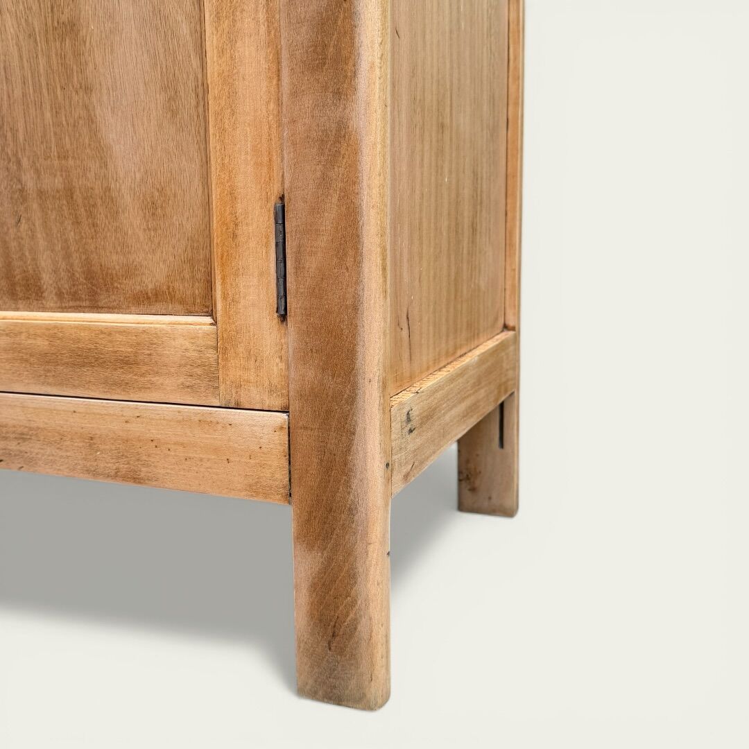 Parisian bonnetière wardrobe in raw wood, 1950.