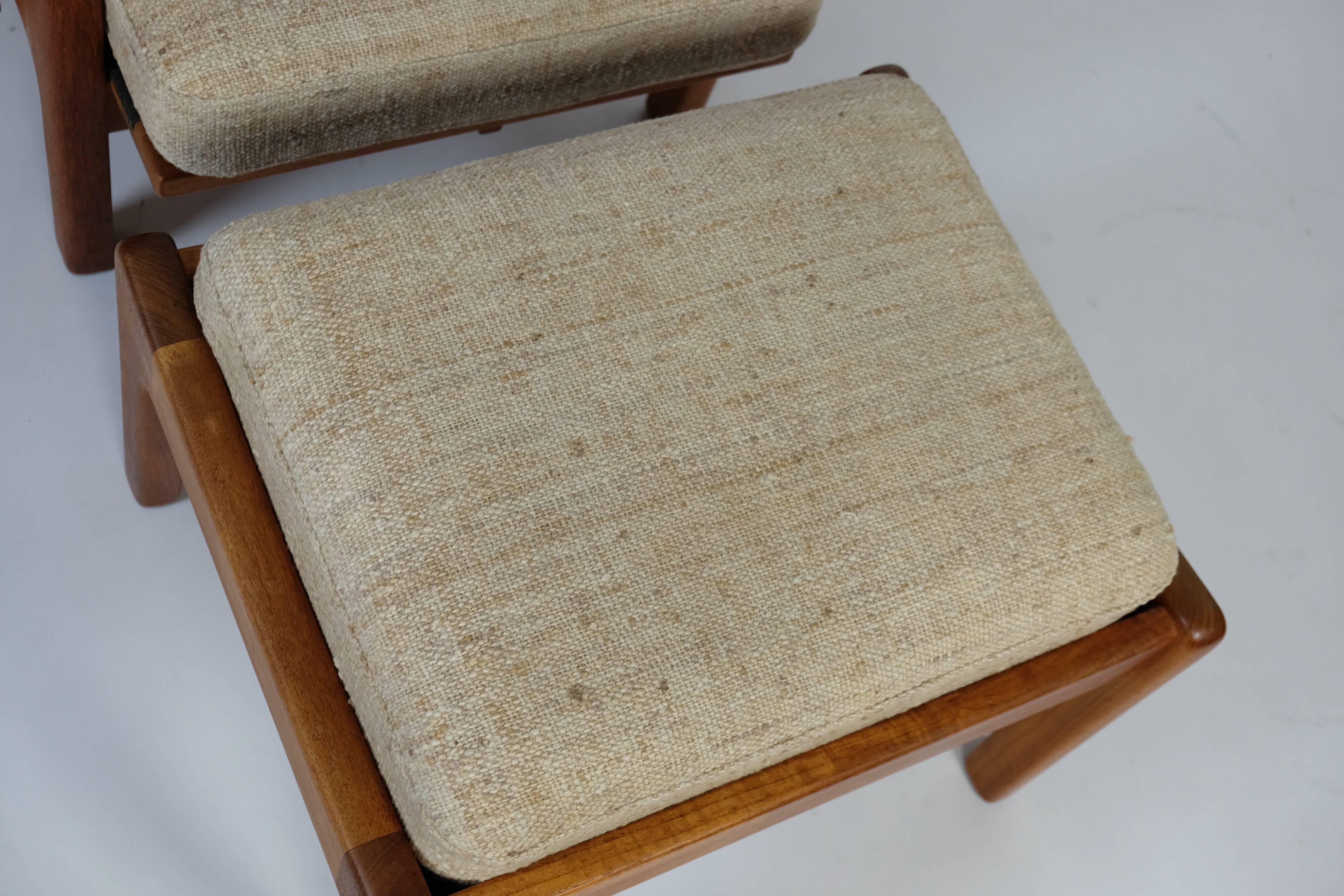 Dänischer Teak Hochlehner Sessel J. Kristensen + Ottomane 70er