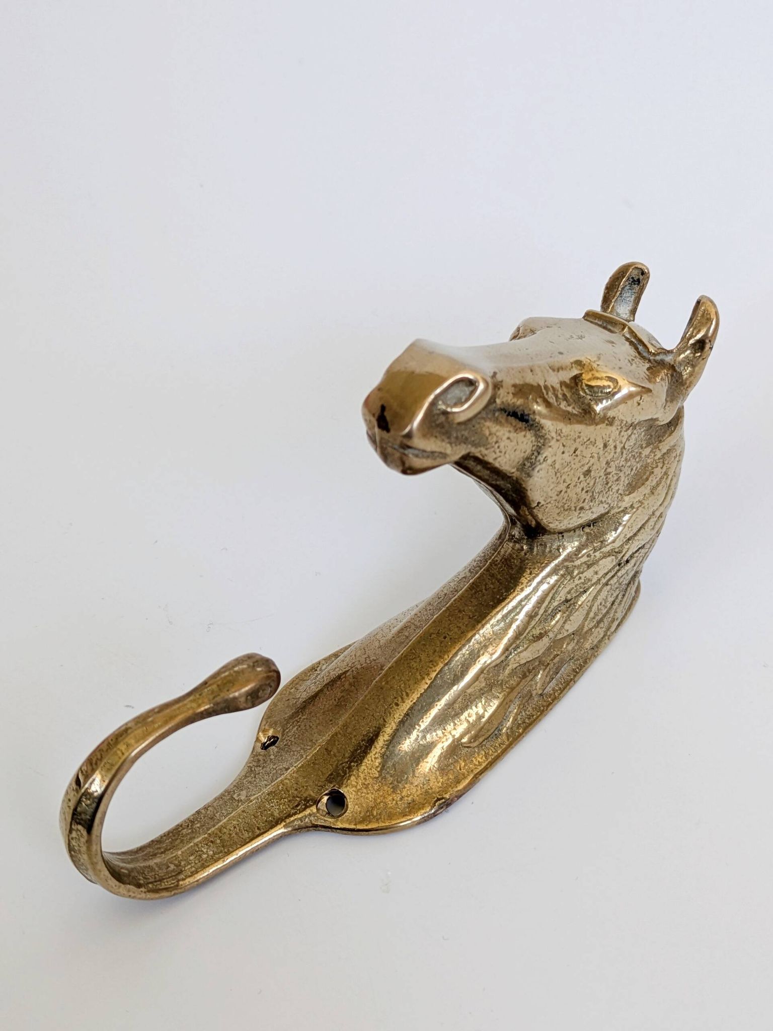 Set of 3 brass wall hooks horse head vintage coat hangers