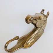 Set of 3 brass wall hooks horse head vintage coat hangers