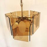 Mid Century Vistosi Smoked Glass Chandelier - Italian Pendant Light