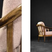 Pair of Mid-Century German Elegant Cherry Wood and Dusty Pink Fabric Armchairs