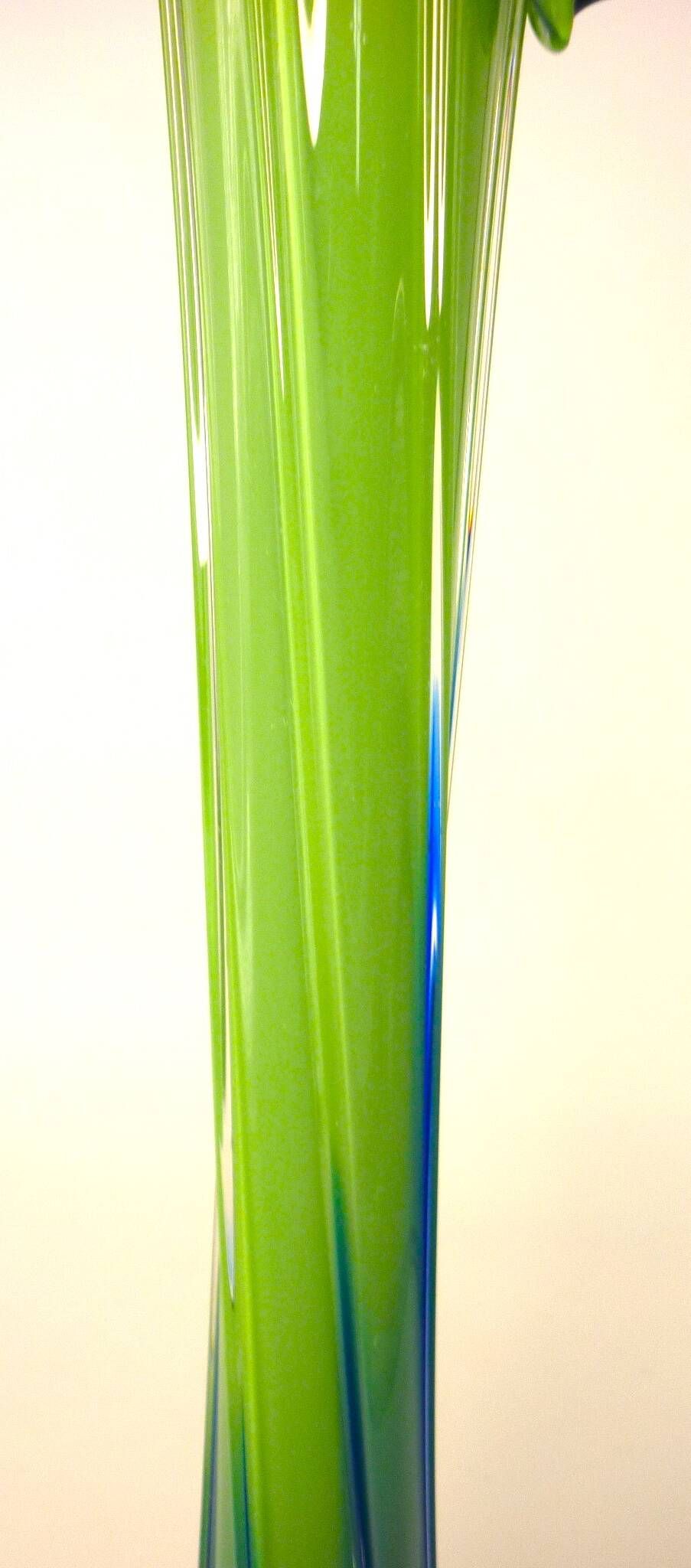 Vintage blown glass vase, twisted, blue and green, height: 39cm
