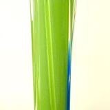 Vintage blown glass vase, twisted, blue and green, height: 39cm
