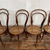 set of 4 bistro chairs in curved wood from the 1920s 1930s Canned seat