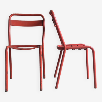 Pair of tolix T1 chairs in red metal by Xavier Pauchard - vintage 1960