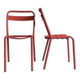 Pair of tolix T1 chairs in red metal by Xavier Pauchard - vintage 1960