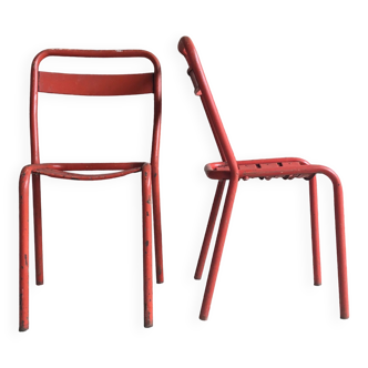Pair of tolix T1 chairs in red metal by Xavier Pauchard - vintage 1960