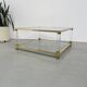 Table basse lucite, laiton et verre années 70
