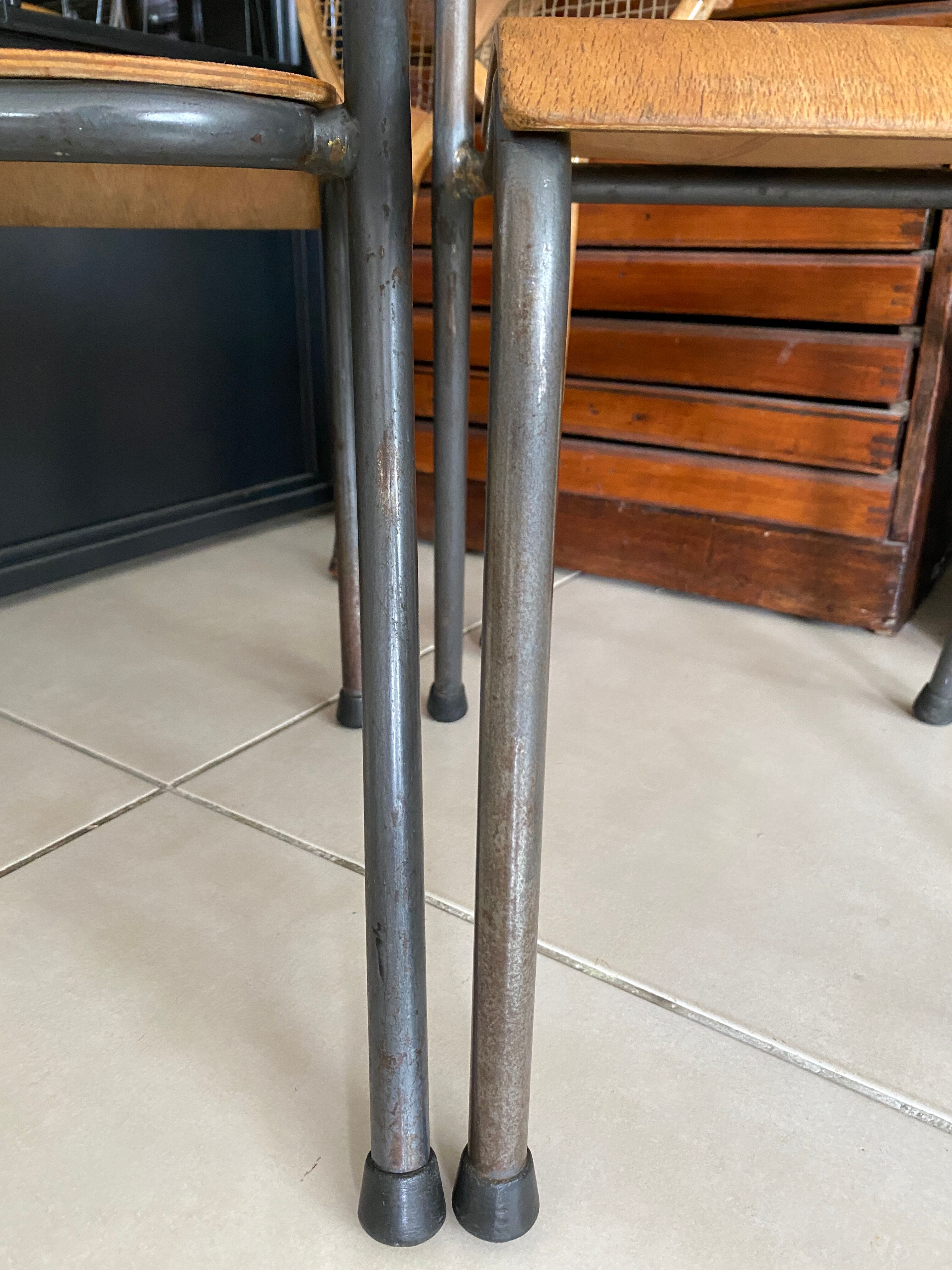 Pair of wooden and metal children's chairs