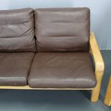 1970s L. Olsen & Søn Oak and Leather Living Room Set, Denmark