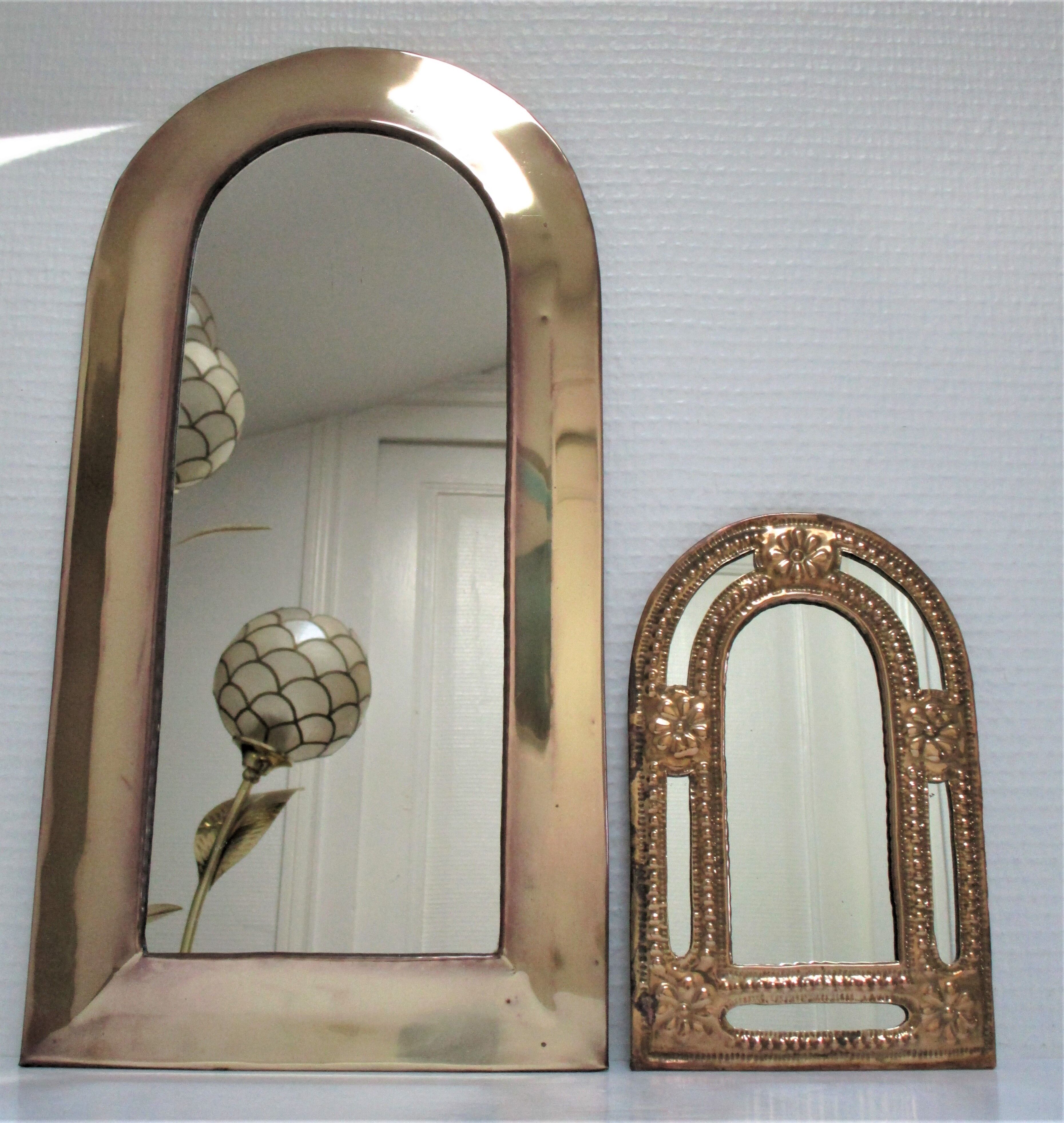Two 70s patinated brass mirrors