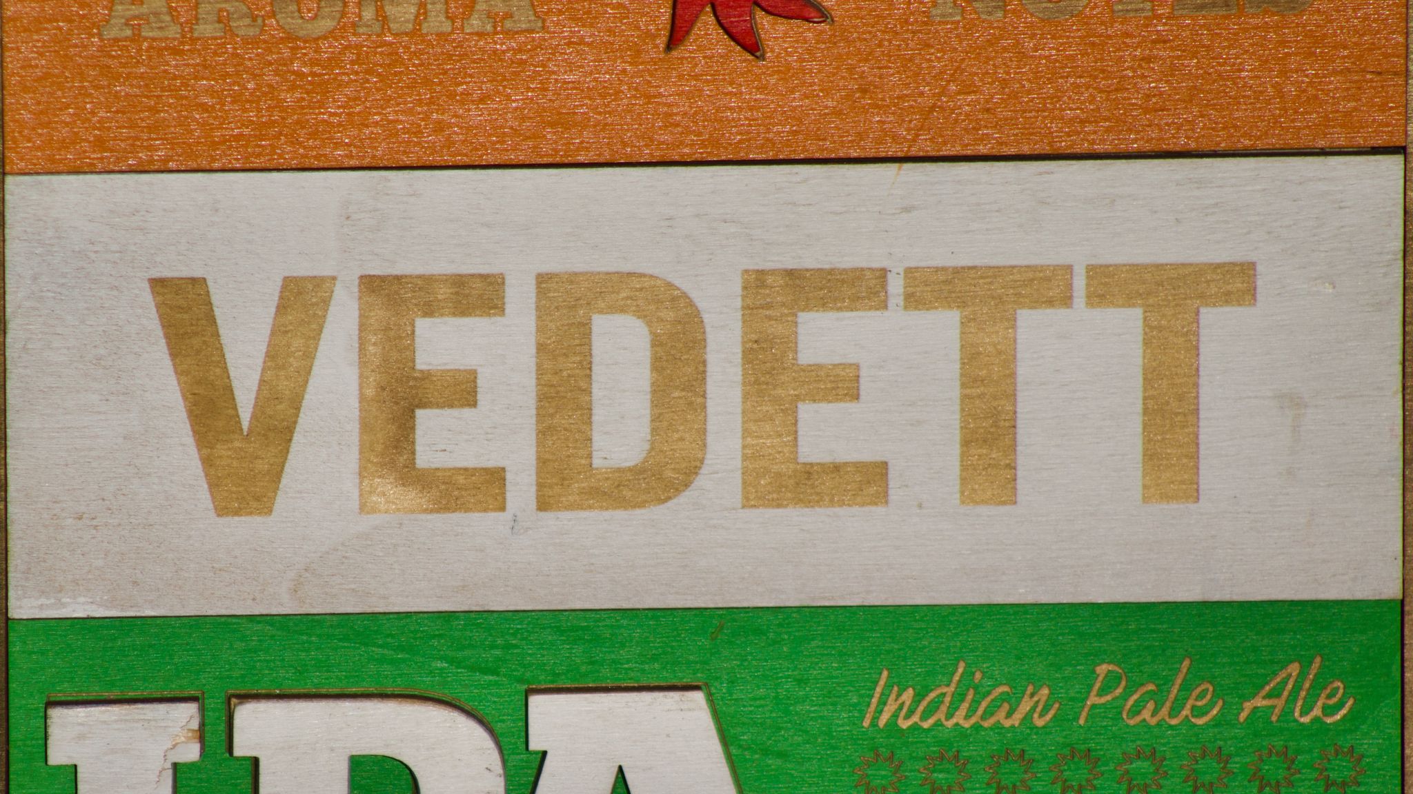 Former advertising wall support for belgian beers vedett ipa - painted wood