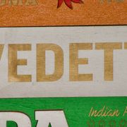 Former advertising wall support for belgian beers vedett ipa - painted wood
