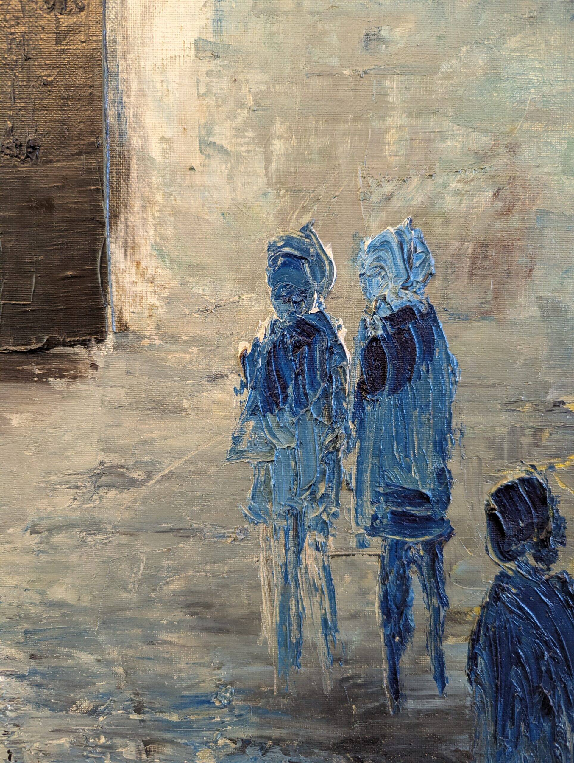 Mid-Century Modern Swedish "City Dream" Vintage Oil Painting, Framed