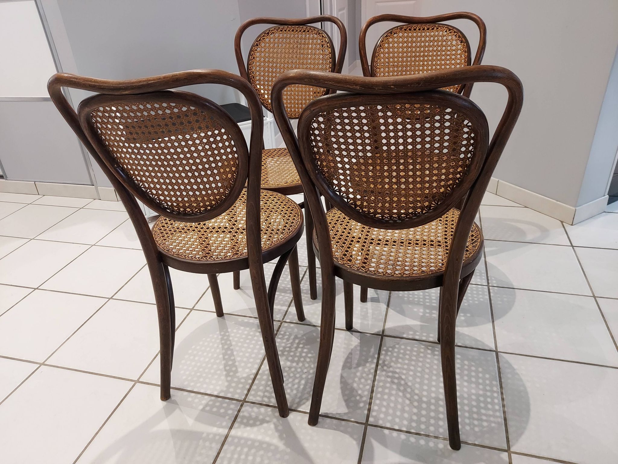Suite of 4 chairs Bistrot cannage ZMP Radomsko for Thonet 1950s