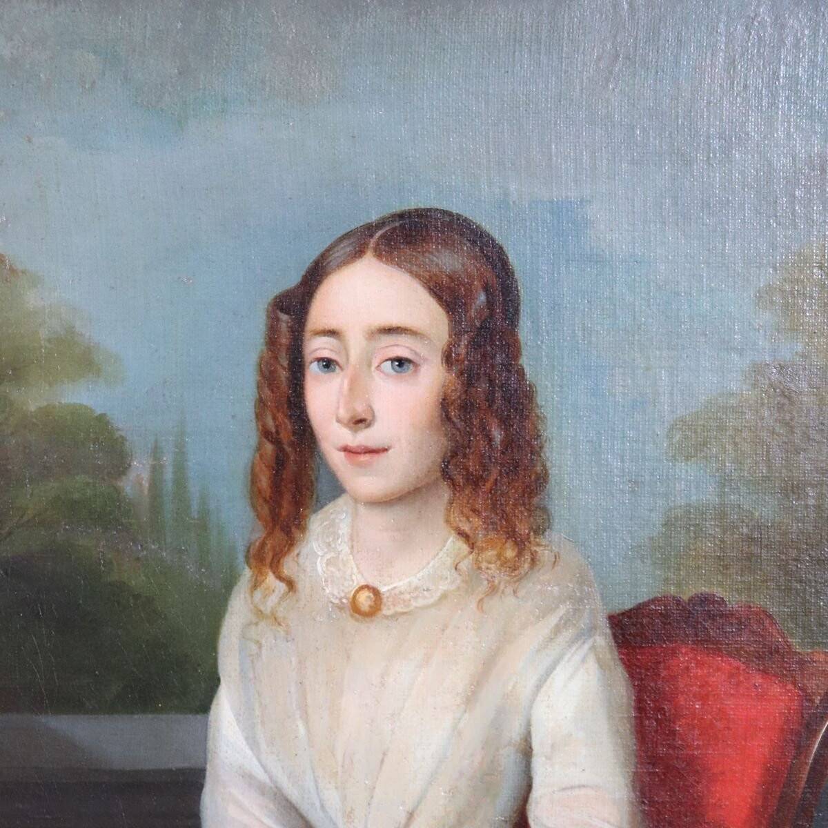 Portrait Of A Young Woman With A Book, Oil On Canvas, Italy, 19th Century