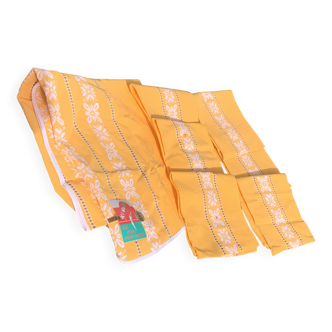 Basque tablecloth and 6 napkins in vintage orange Kiva cotton