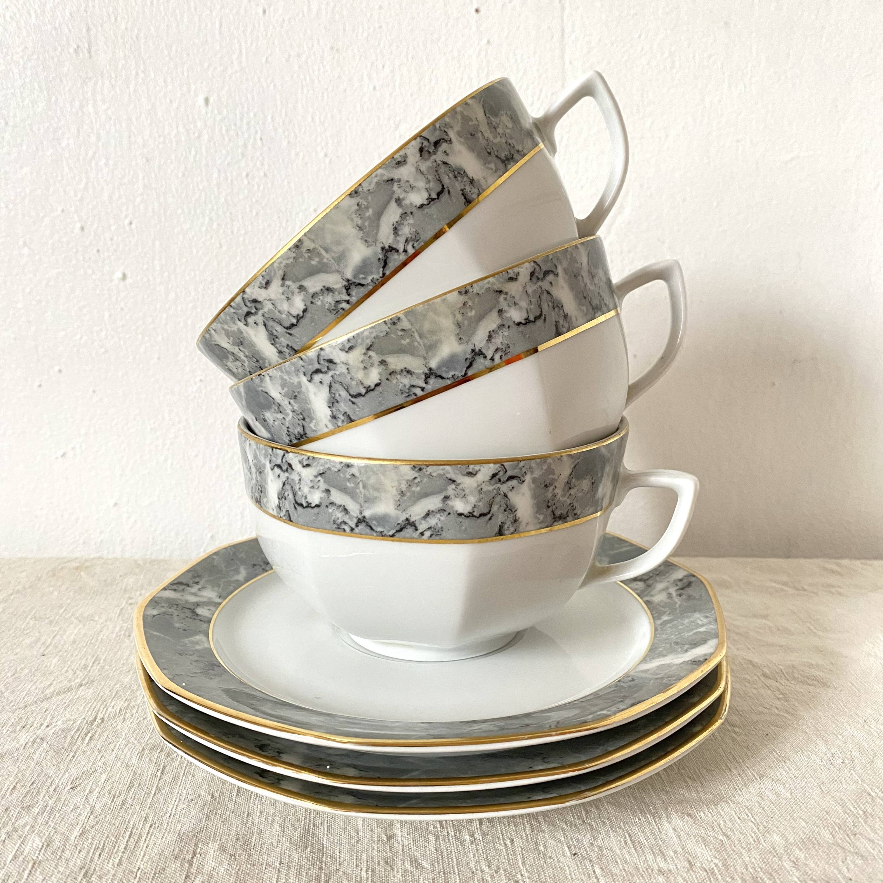 Large 80s model cups, marbled effect, Winterling Bavaria