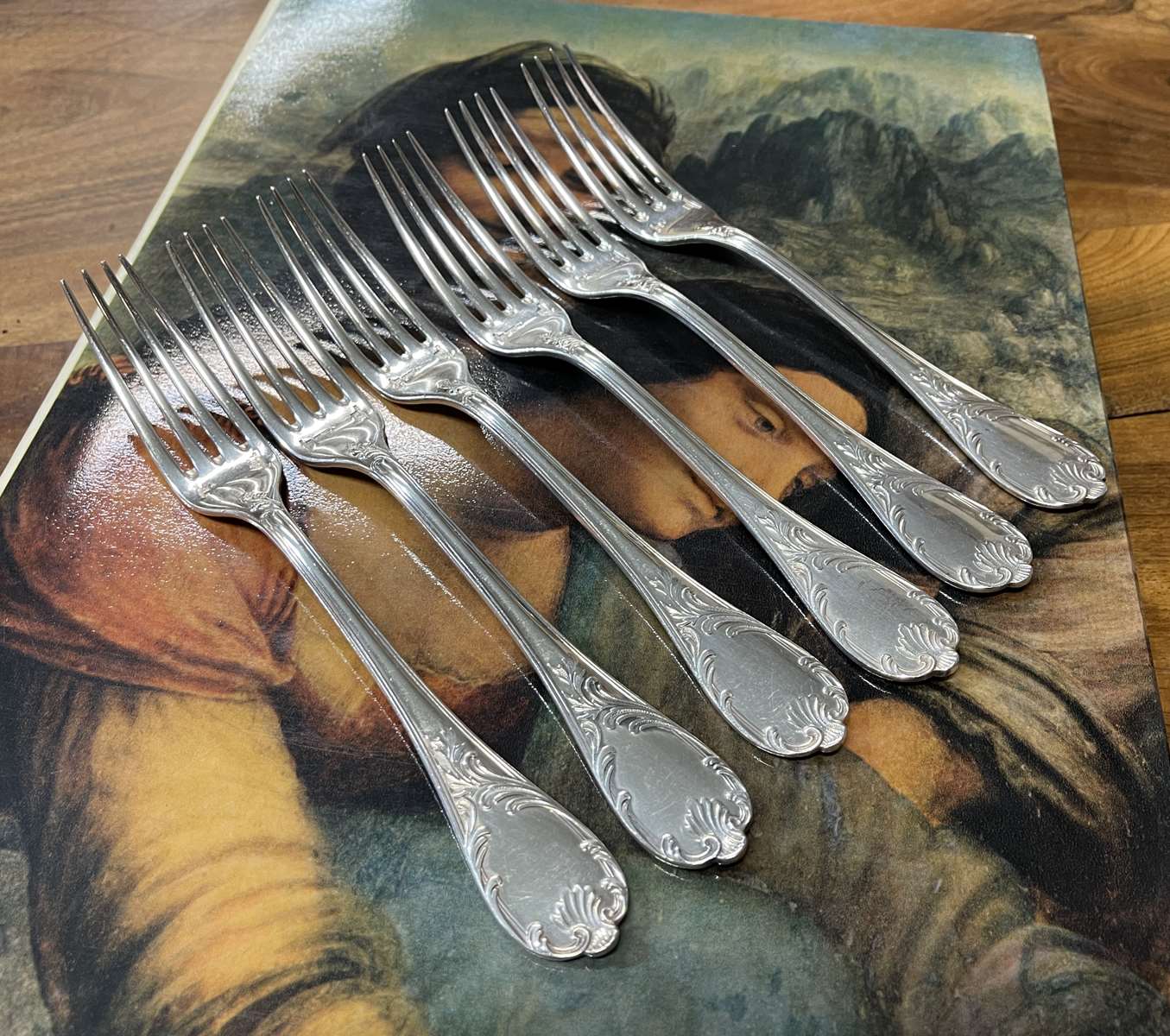 Set of 6 silver metal forks from Christofle