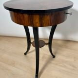 Round Biedermeier Sewing Table in Walnut with Ebonized Legs, South Germany, 1825