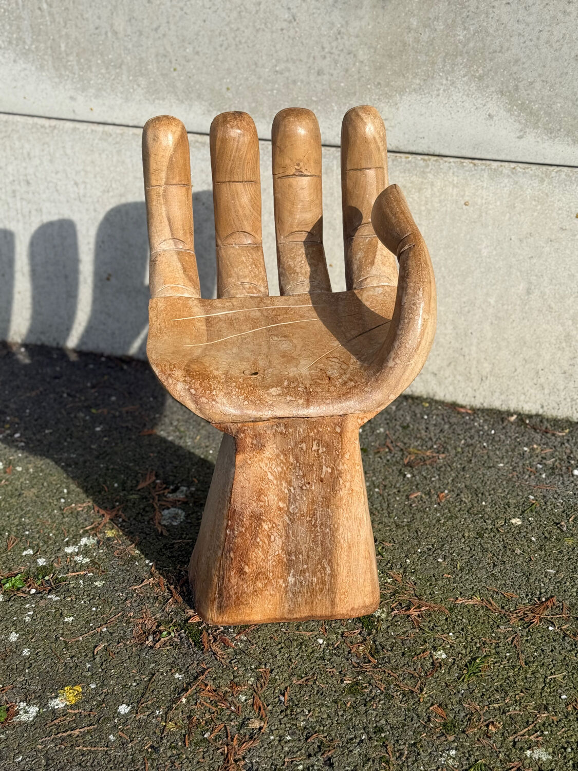 Vintage wooden hand-shaped stool chair