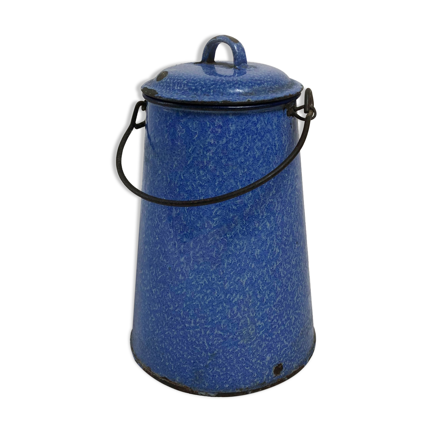 Blue enamelled milk pot